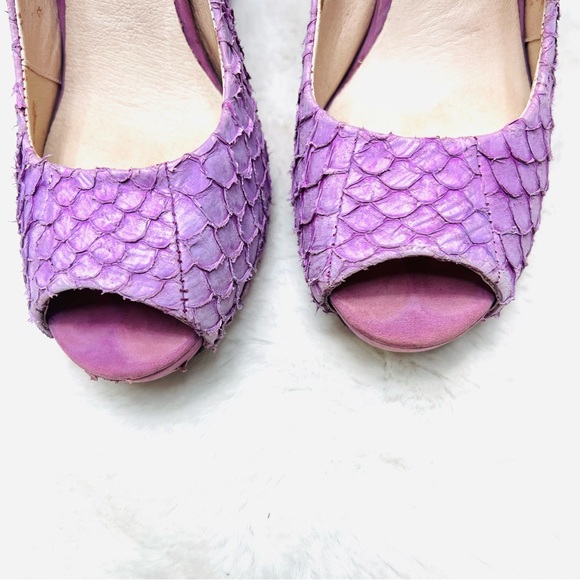 HOUSE OF HARLOW Leather Lilac Purple Peep Toe Python Pearl Pumps Heels S… - Picture 5 of 15